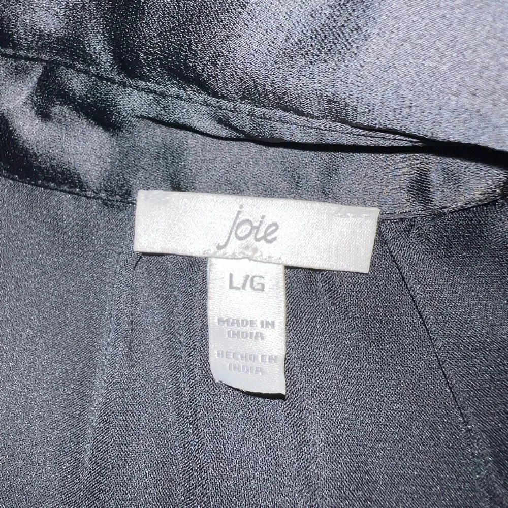 NWT Joie Satin Buttoned Career Blouse Black Large Office
